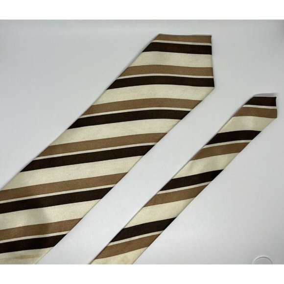Karl Knox Mens Brown Neutral Striped Tie Mens Neckwear Handmade 100% Polyester - Picture 5 of 10